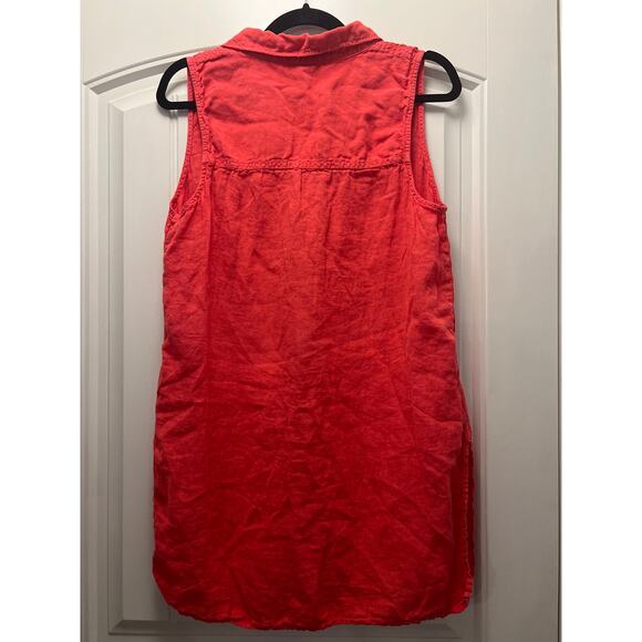 Tahari Women’s Sleeveless Linen Collared Button Front Tunic Top Size L Orange - Picture 3 of 3